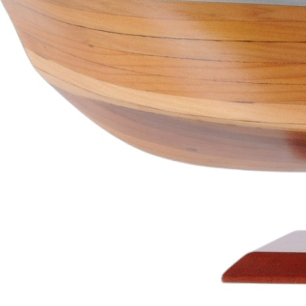 16" Brown Solid Wood Hand Painted Runabout Canoe Model Boat-Sculptures-DECOROLALA