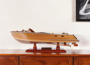 16" Brown Solid Wood Hand Painted Runabout Canoe Model Boat-Sculptures-DECOROLALA
