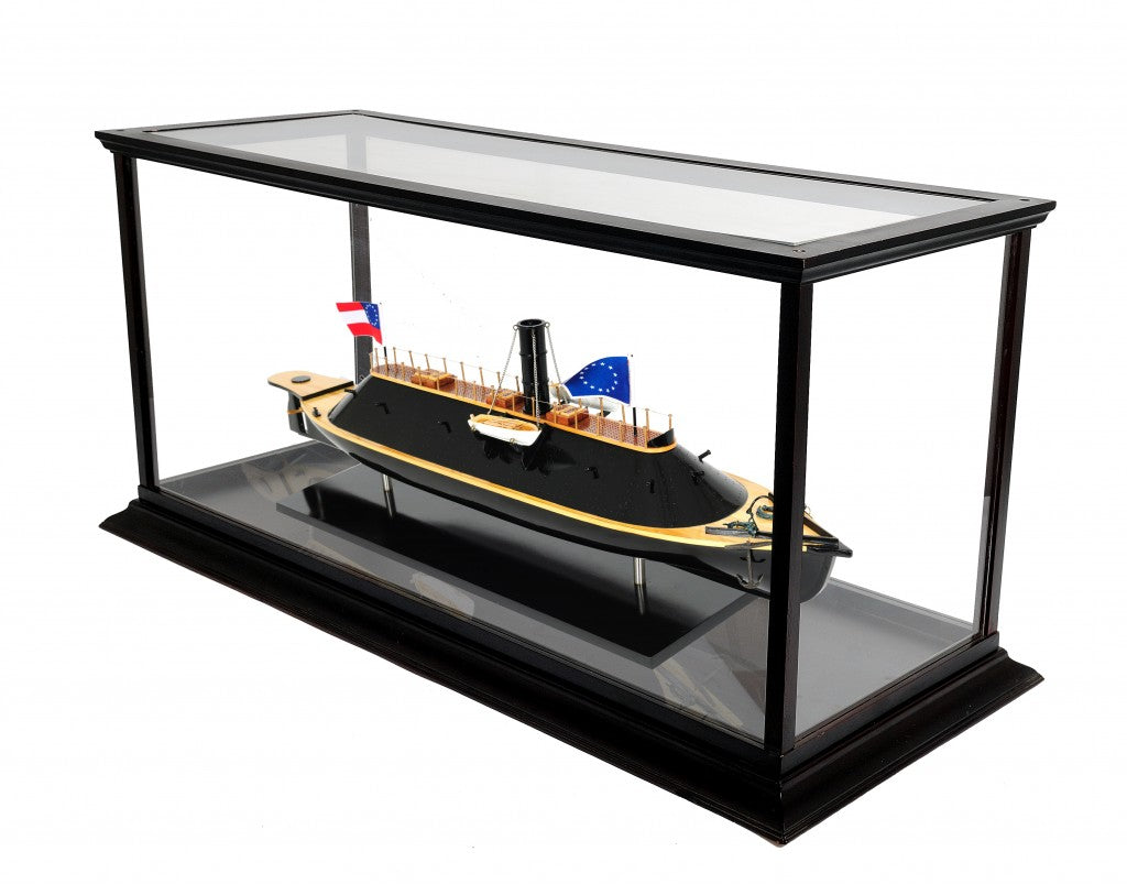 16" Brown and Black Solid Wood Hand Painted CSS Virginia Display Case Model Boat-Sculptures-DECOROLALA