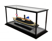 16" Brown and Black Solid Wood Hand Painted CSS Virginia Display Case Model Boat-Sculptures-DECOROLALA