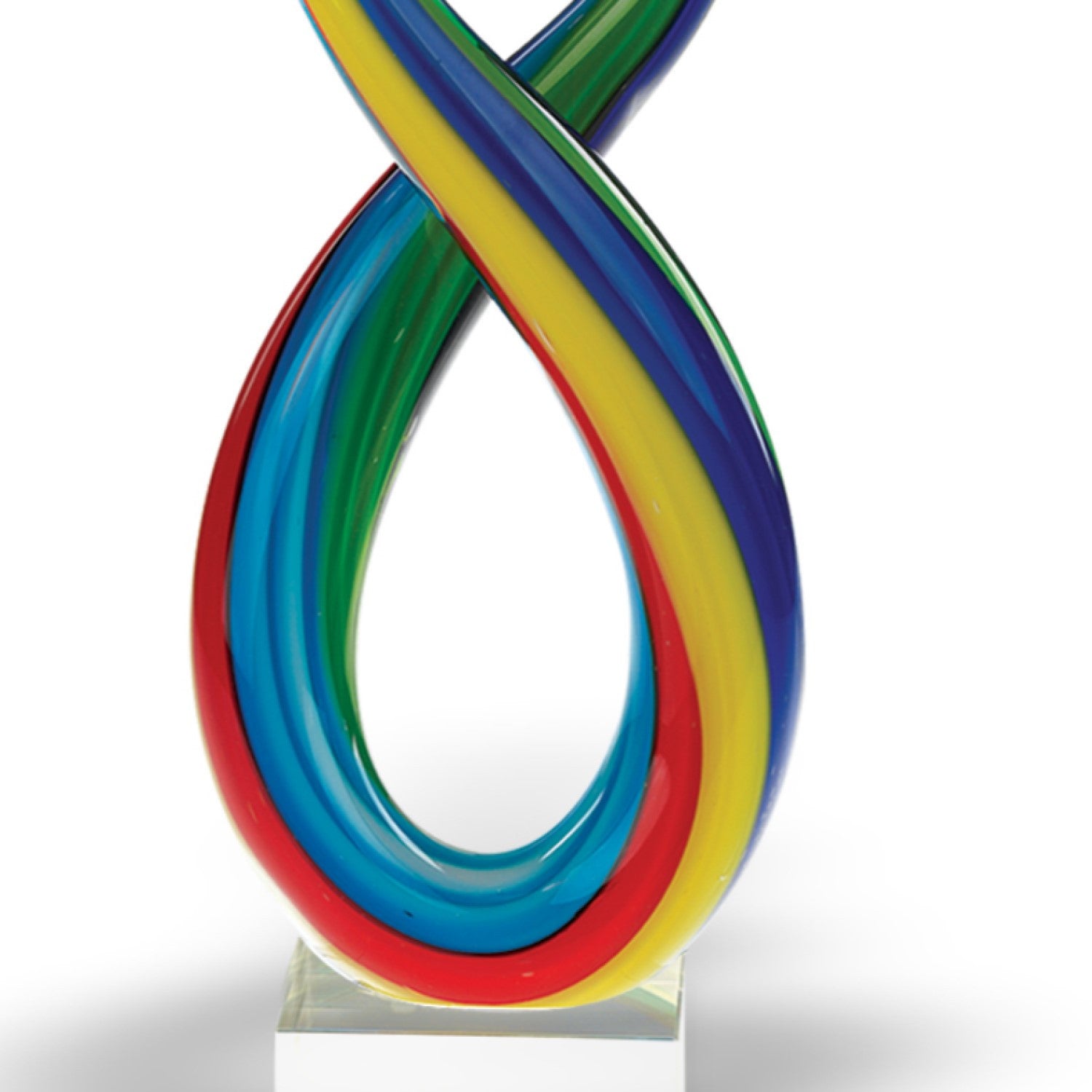 16" Clear Red Blue Yellow Murano Glass Modern Abstract Tabletop Sculpture-Sculptures-DECOROLALA