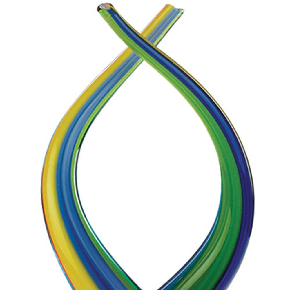 16" Clear Red Blue Yellow Murano Glass Modern Abstract Tabletop Sculpture-Sculptures-DECOROLALA