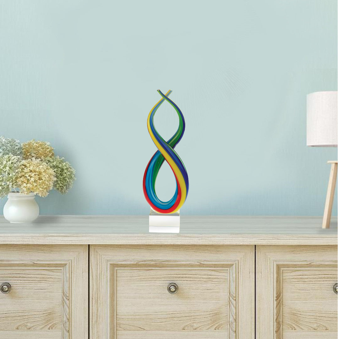 16" Clear Red Blue Yellow Murano Glass Modern Abstract Tabletop Sculpture-Sculptures-DECOROLALA