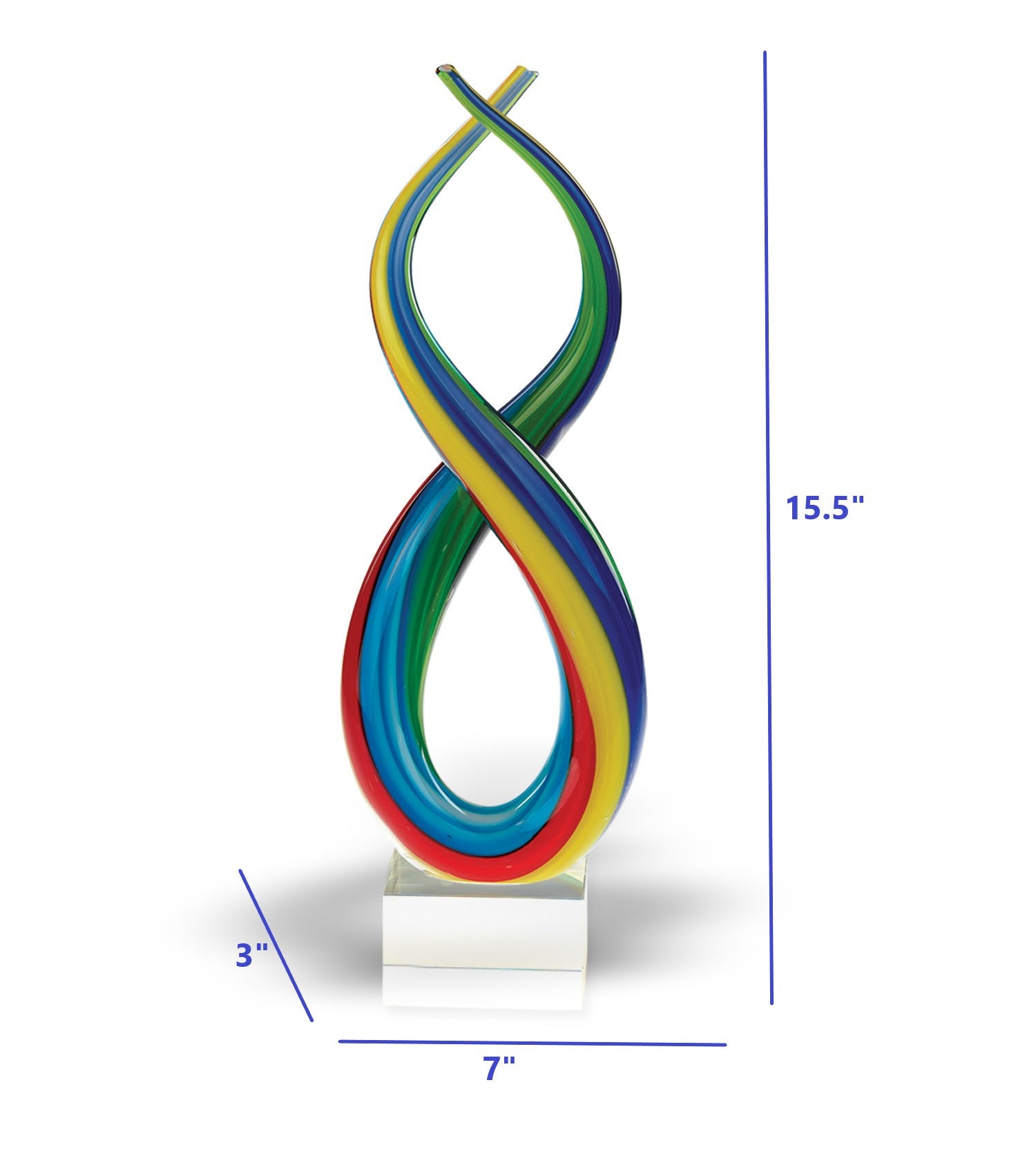 16" Clear Red Blue Yellow Murano Glass Modern Abstract Tabletop Sculpture-Sculptures-DECOROLALA