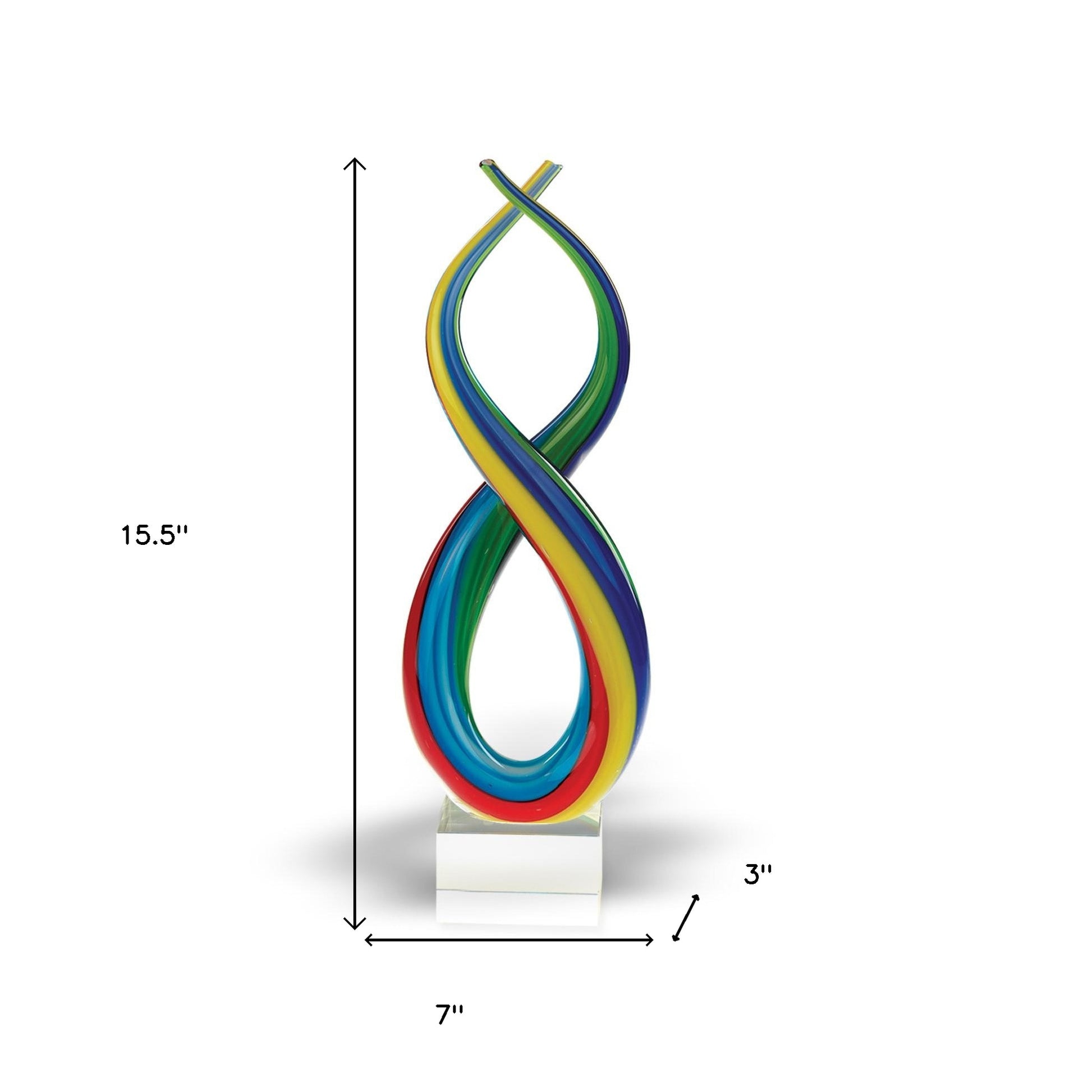 16" Clear Red Blue Yellow Murano Glass Modern Abstract Tabletop Sculpture-Sculptures-DECOROLALA