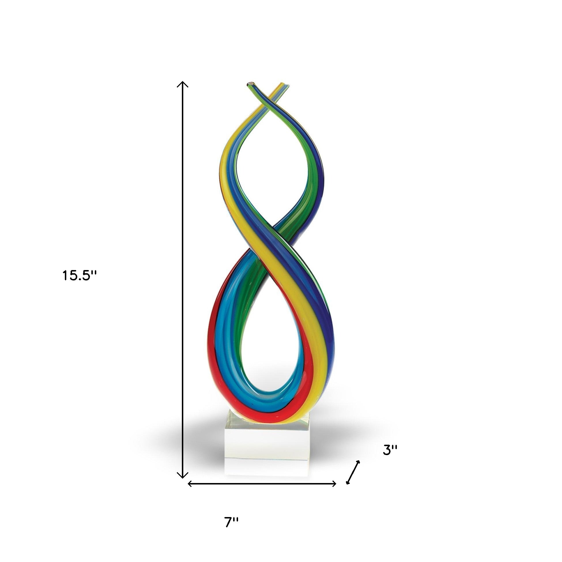 16" Clear Red Blue Yellow Murano Glass Modern Abstract Tabletop Sculpture-Sculptures-DECOROLALA