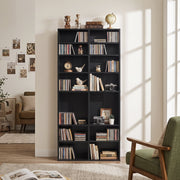 16 Compartment CD Storage Unit 54" Freestanding Open Display Shelf with 12 Removable Shelves-Black-Bookcases-DECOROLALA