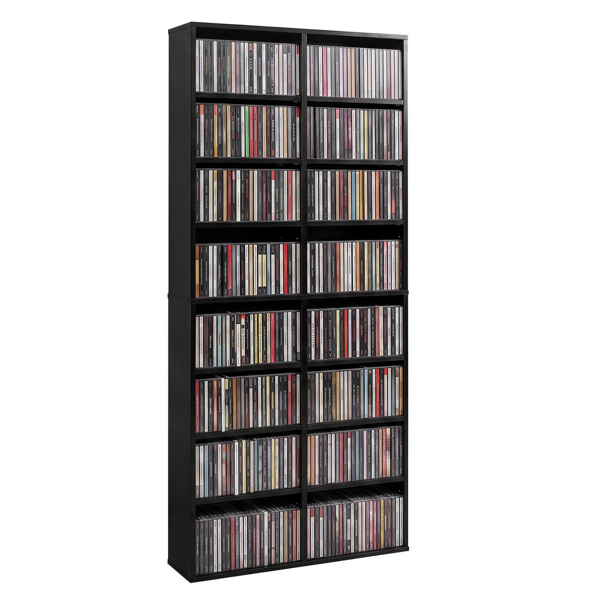 16 Compartment CD Storage Unit 54" Freestanding Open Display Shelf with 12 Removable Shelves-Black-Bookcases-DECOROLALA