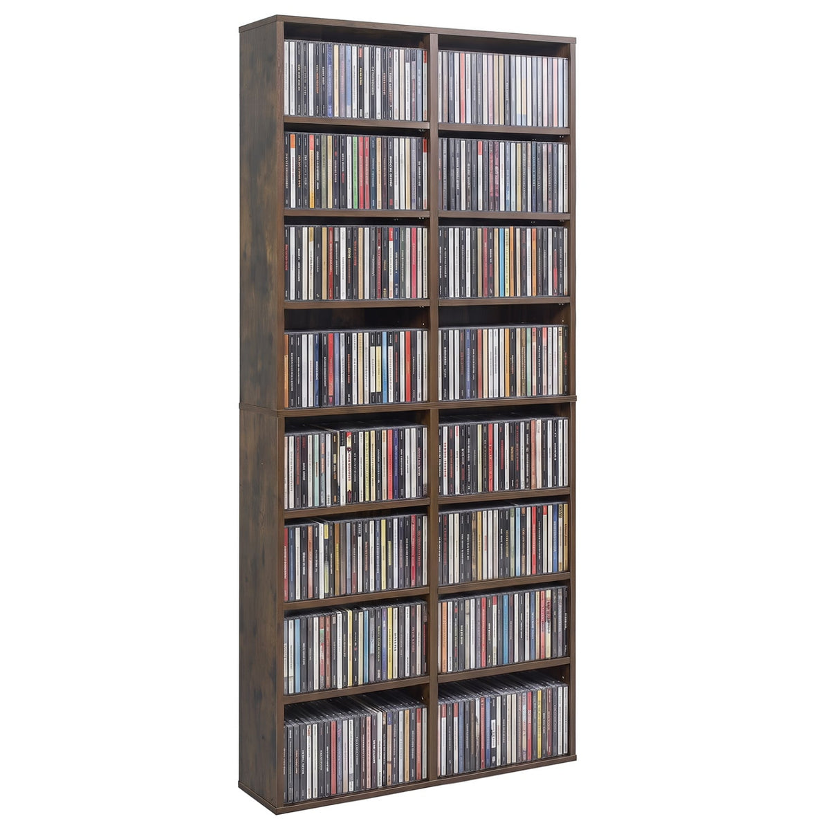 16 Compartment CD Storage Unit 54" Freestanding Open Display Shelf with 12 Removable Shelves-Brown-Bookcases-DECOROLALA