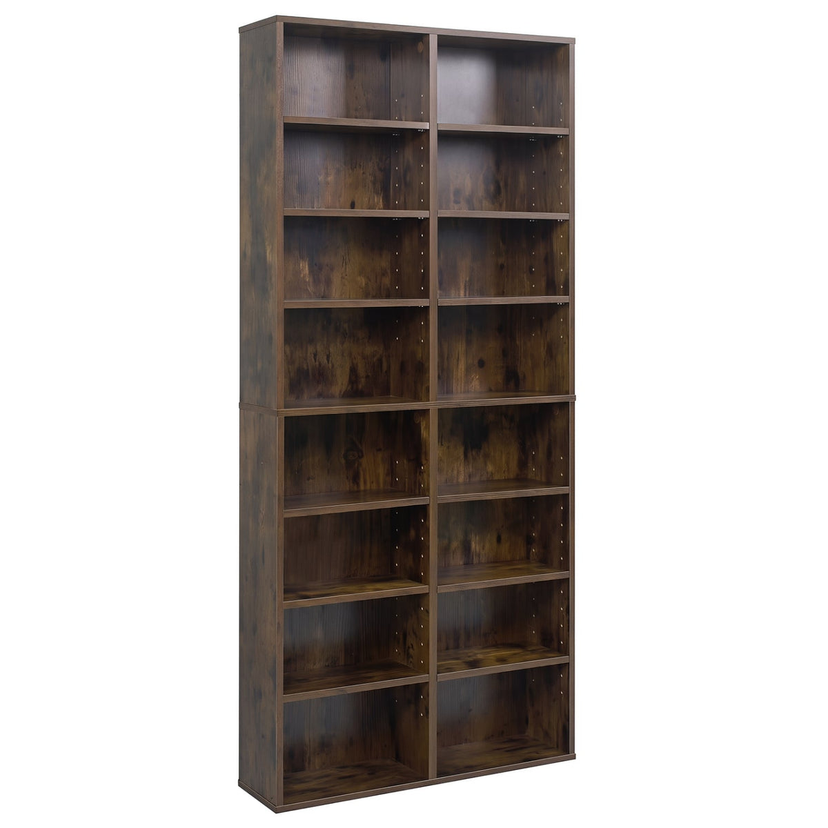 16 Compartment CD Storage Unit 54" Freestanding Open Display Shelf with 12 Removable Shelves-Brown-Bookcases-DECOROLALA