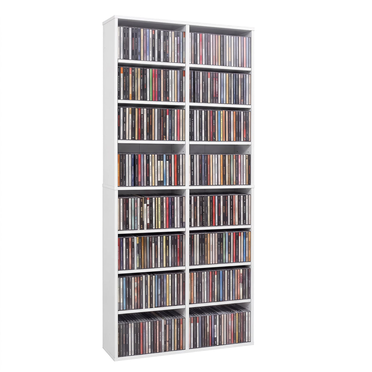 16 Compartment CD Storage Unit 54" Freestanding Open Display Shelf with 12 Removable Shelves-White-Bookcases-DECOROLALA