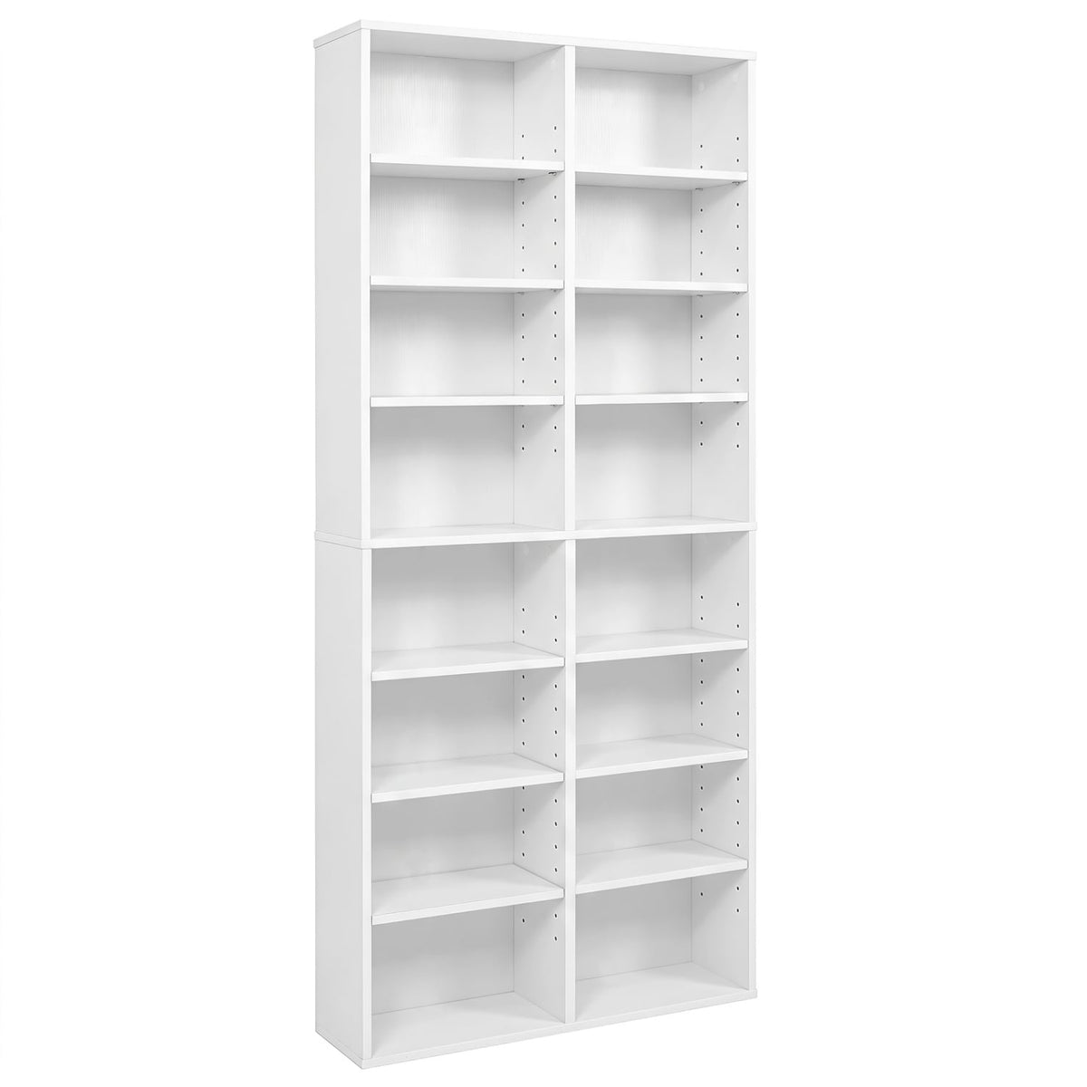 16 Compartment CD Storage Unit 54" Freestanding Open Display Shelf with 12 Removable Shelves-White-Bookcases-DECOROLALA
