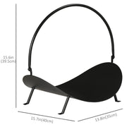 16" Curved Firewood Log Rack with Handle - Black Steel-Firewood Racks-DECOROLALA