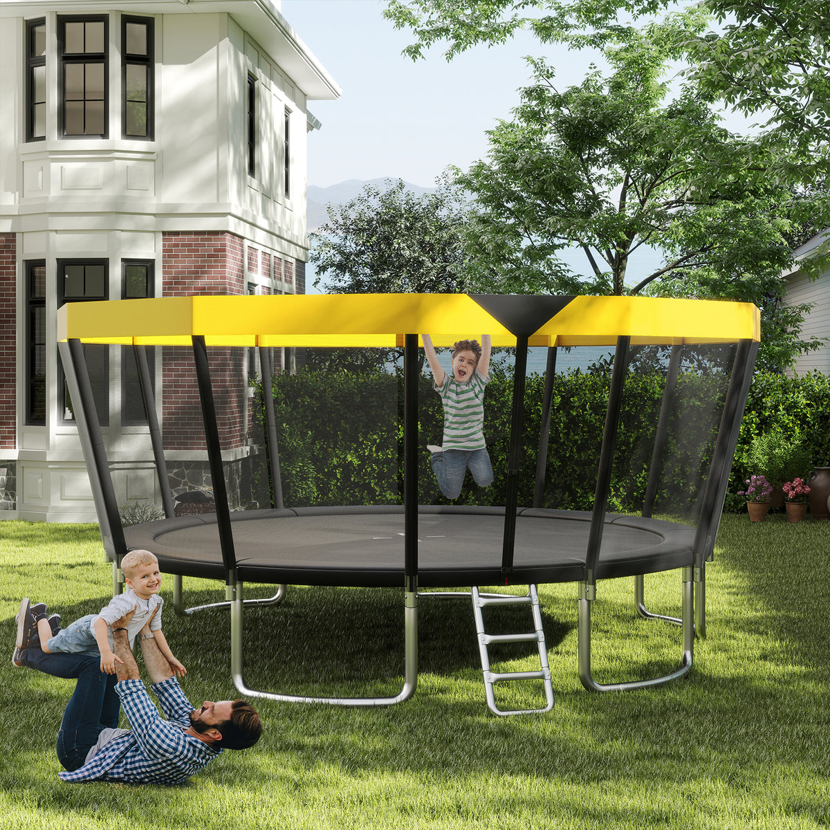 16 FT Outdoor Recreational Trampoline with Enclosure and Ladder-Trampolines-DECOROLALA