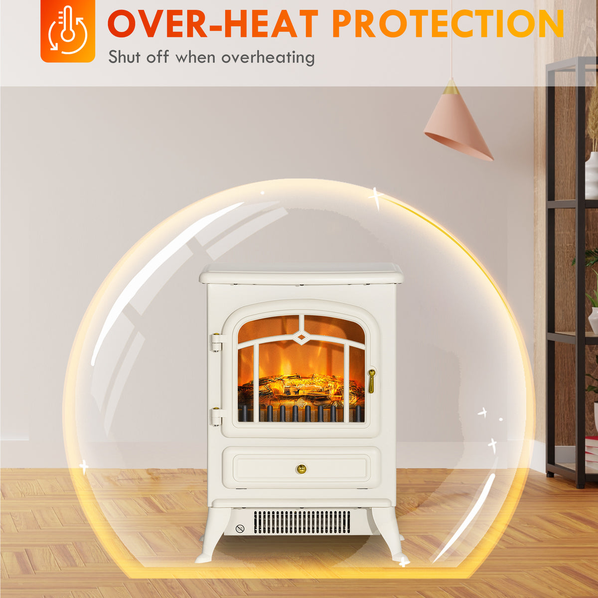16" Freestanding Electric Fireplace Heater 1500W Beige-Electric Fireplaces-DECOROLALA