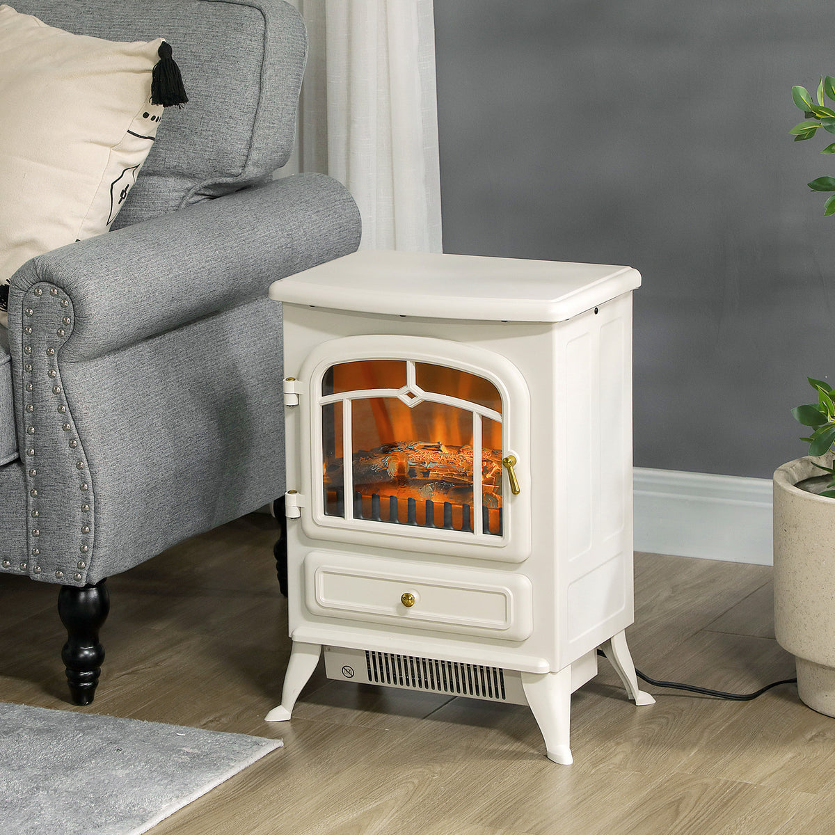 16" Freestanding Electric Fireplace Heater 1500W Beige-Electric Fireplaces-DECOROLALA