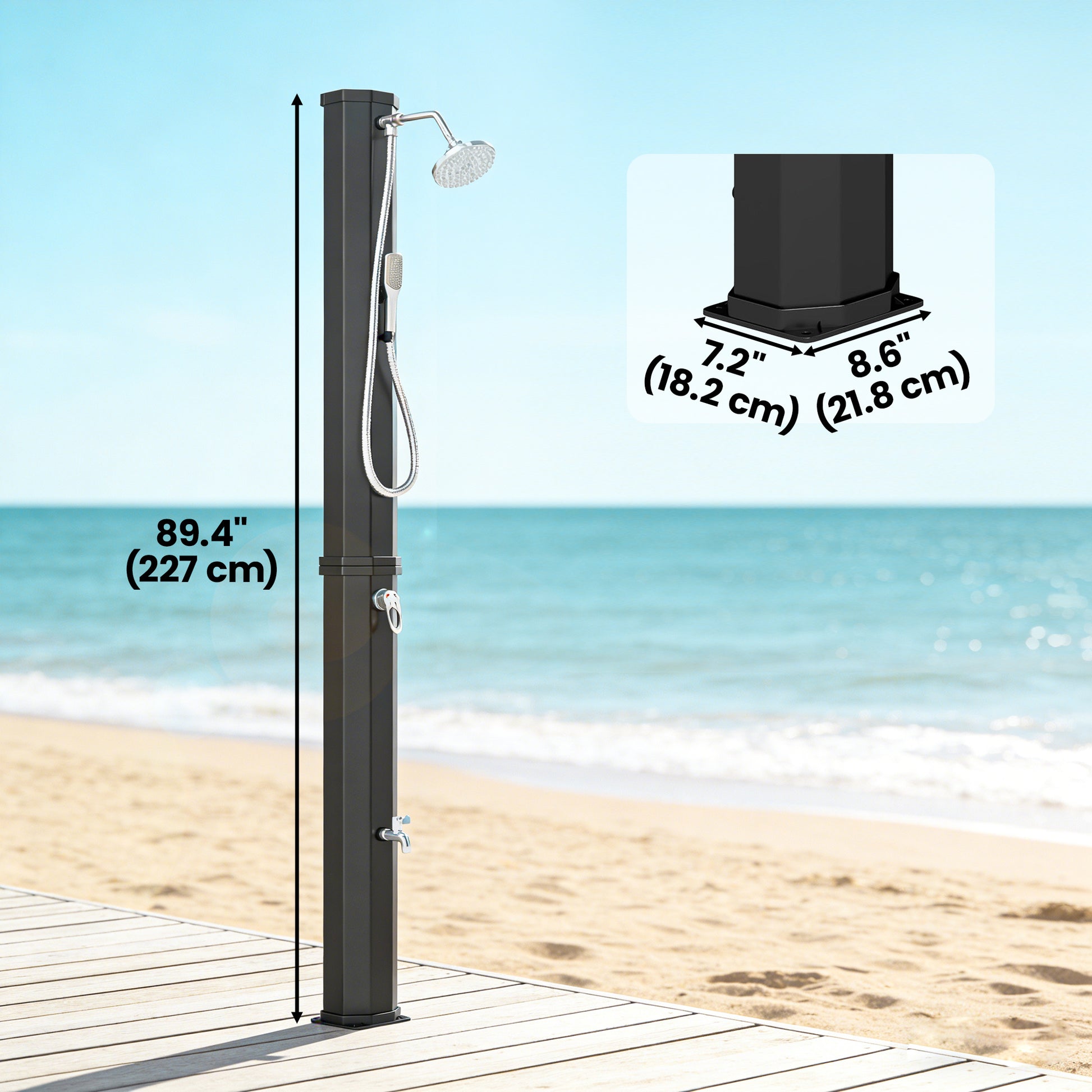 16 Gal Solar Heated Outdoor Shower - 7.4 FT Black ABS-DECOROLALA