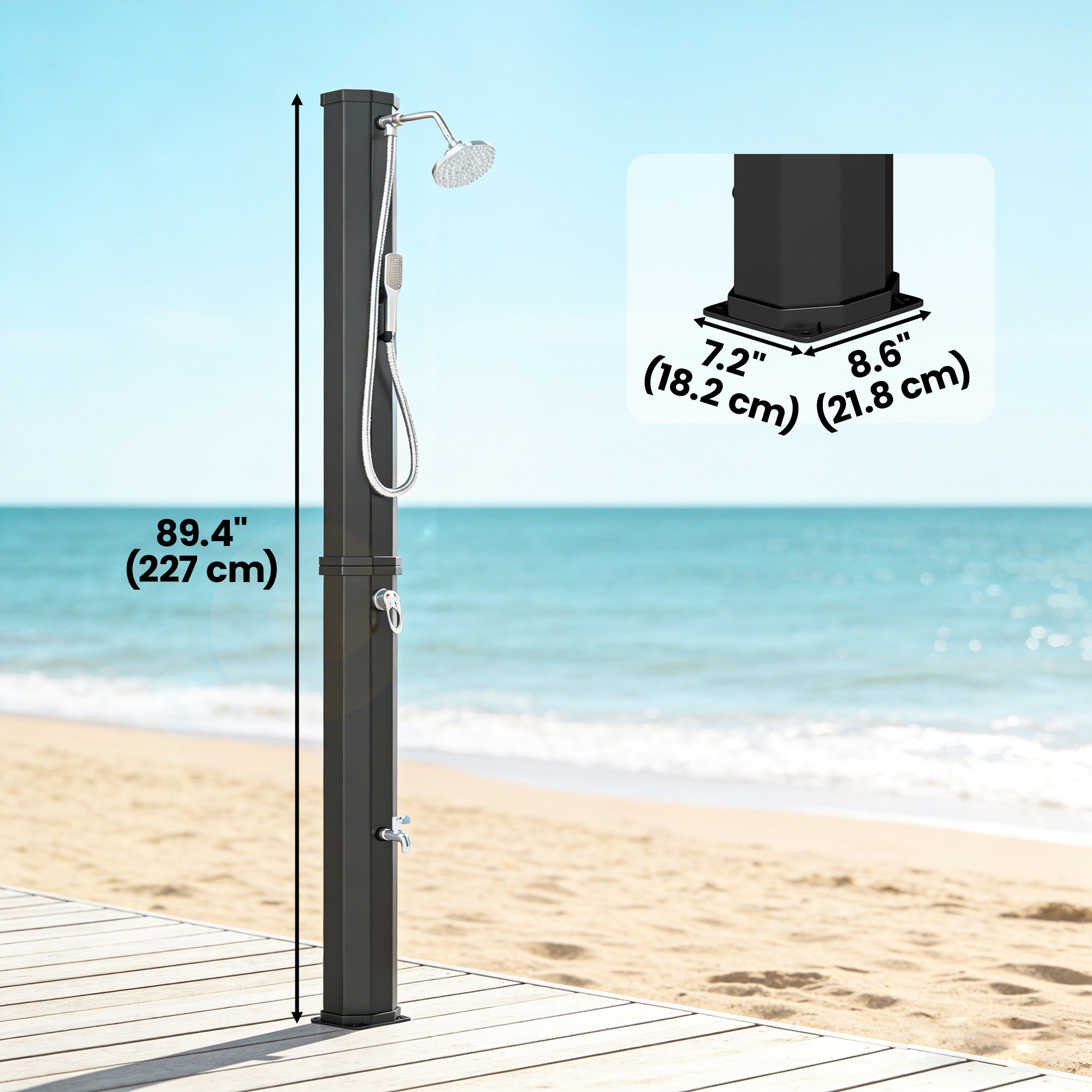 16 Gal Solar Heated Outdoor Shower - 7.4 FT Black ABS-DECOROLALA