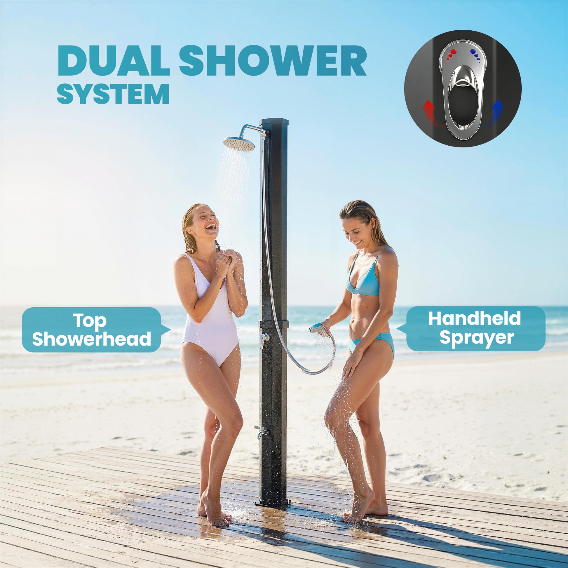 16 Gal Solar Heated Outdoor Shower - 7.4 FT Black ABS-DECOROLALA