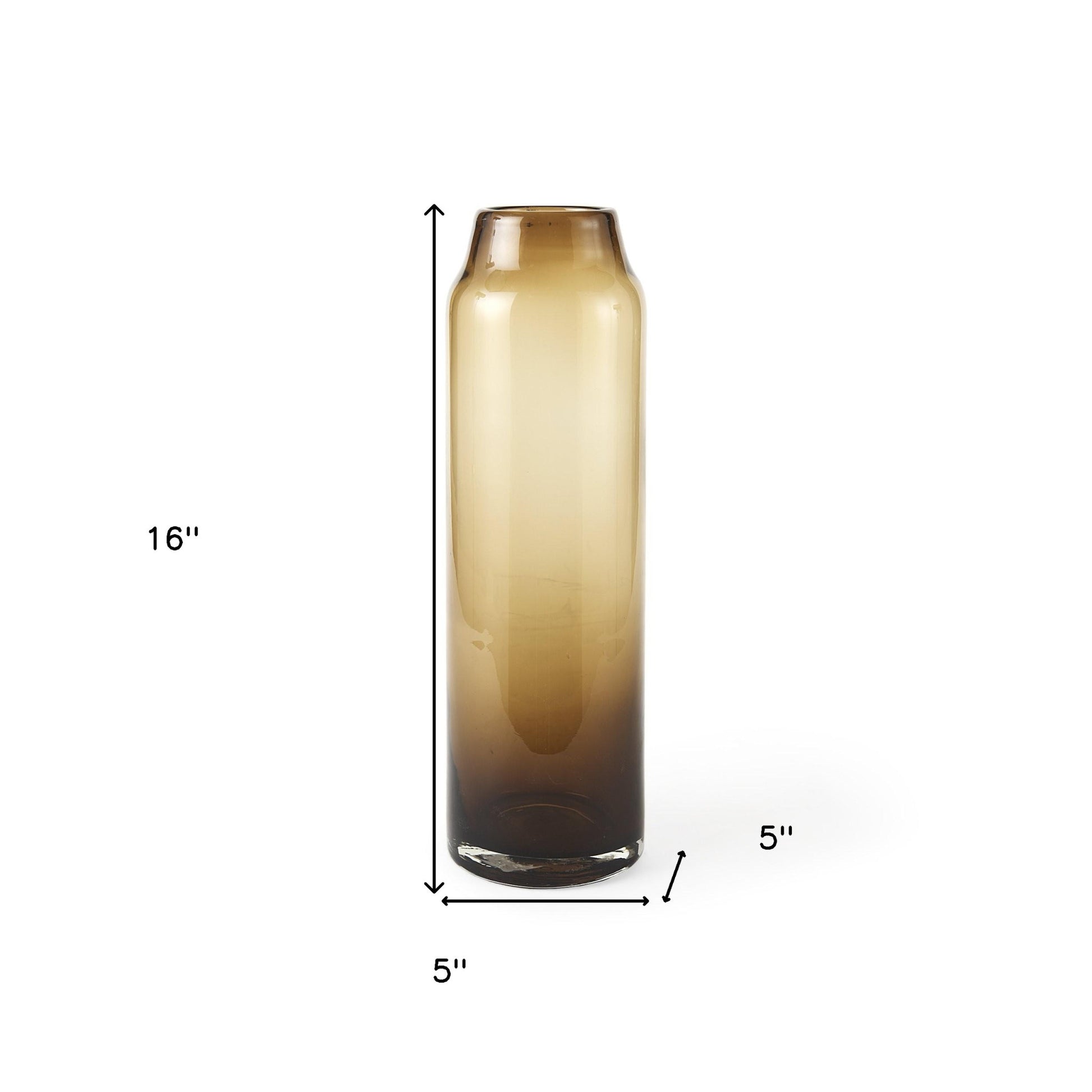 16" Golden Brown Abstract Cylinder Crystal Glass Table Vase-Vases-DECOROLALA