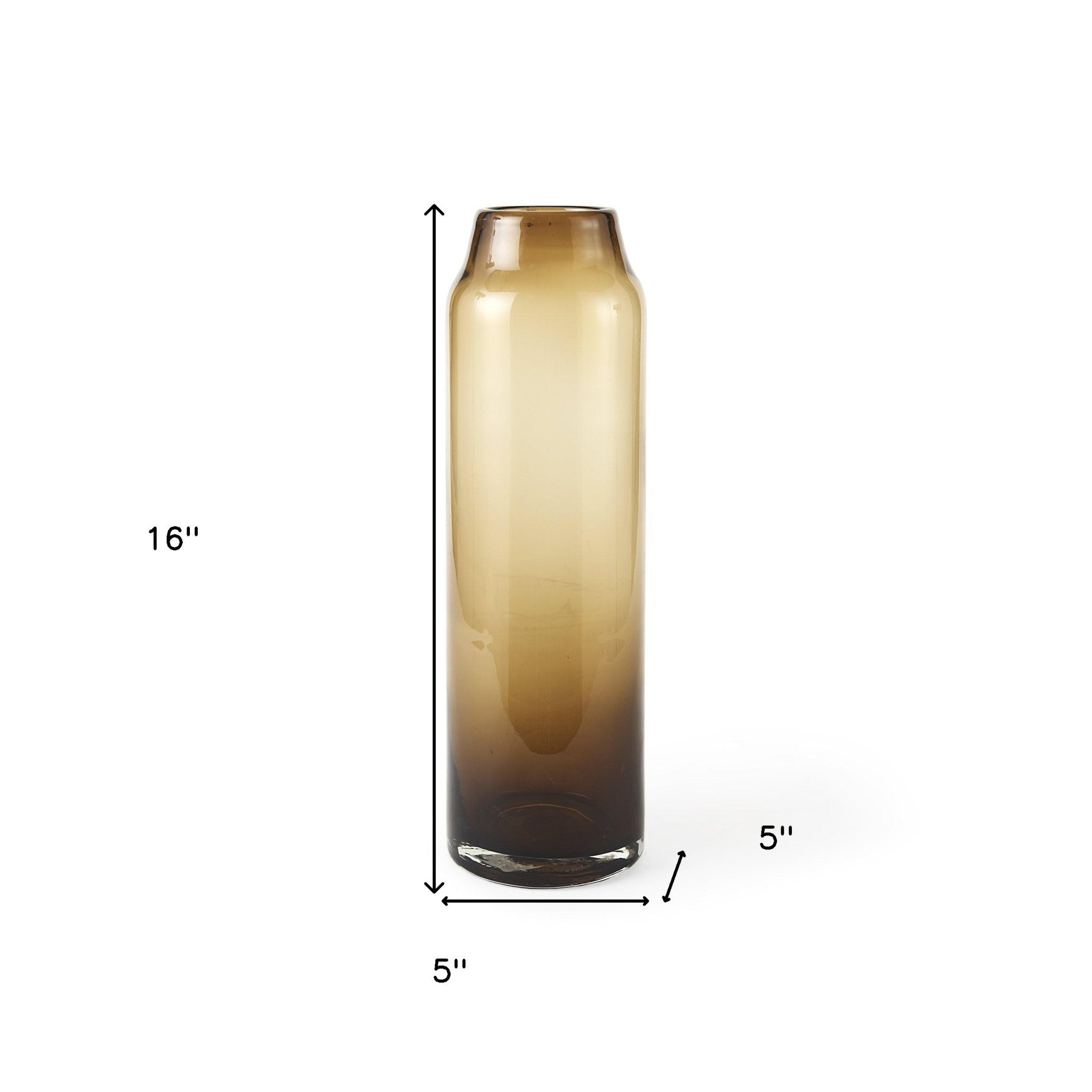16" Golden Brown Abstract Cylinder Crystal Glass Table Vase-Vases-DECOROLALA