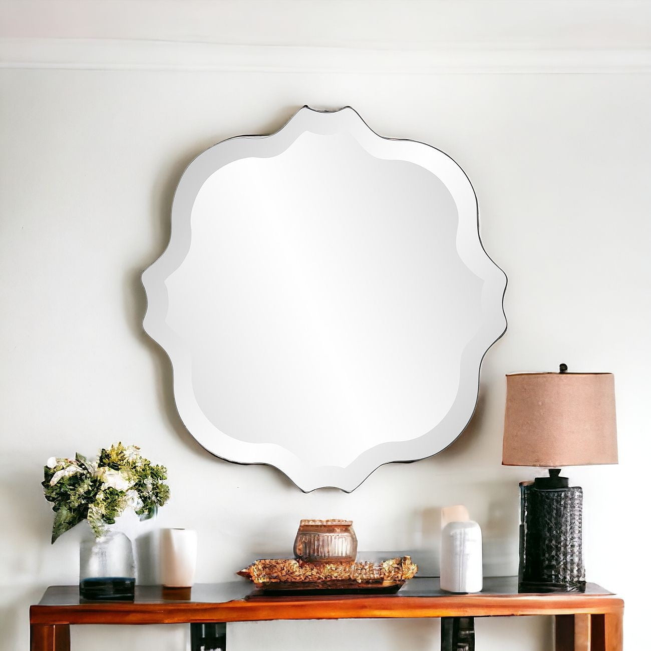 16" Gray Abstract Unframed Accent Mirror-Mirrors-DECOROLALA