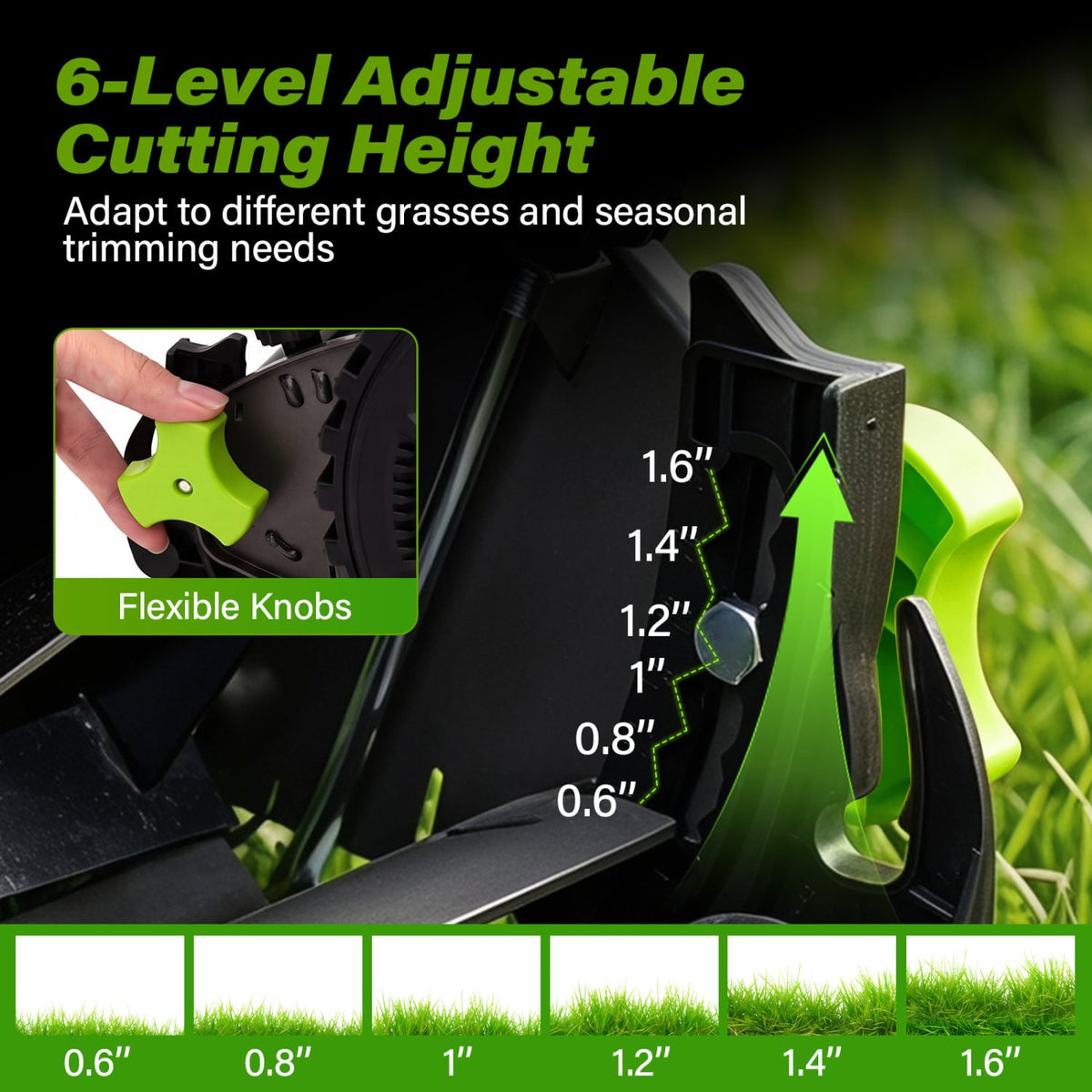 16 Inch Adjustable Cutting Heights 5-Blade Push Reel Lawn Mower with 8 Gal Removable Grass Catcher Bag-Green-Lawn Care Tools-DECOROLALA