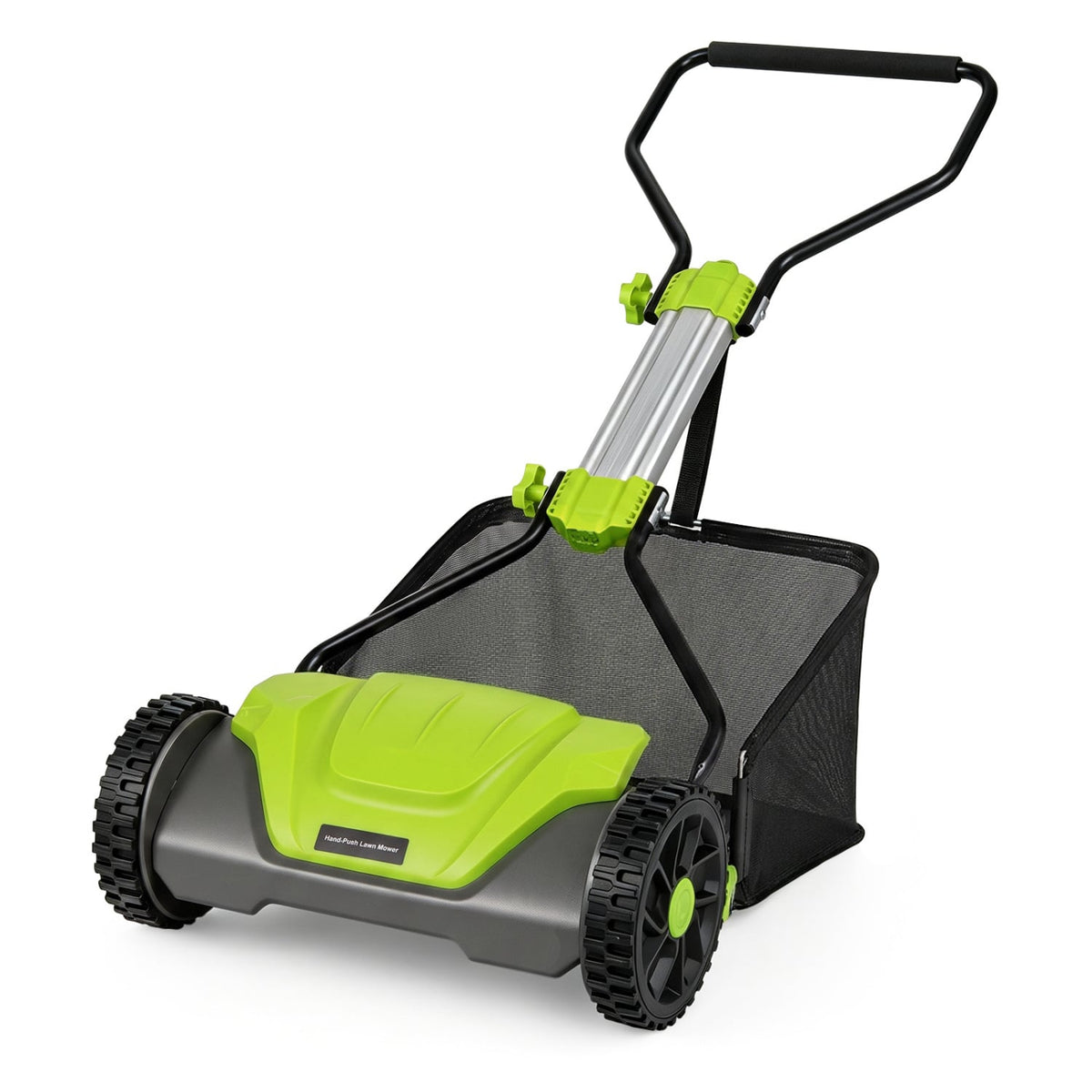 16 Inch Adjustable Cutting Heights 5-Blade Push Reel Lawn Mower with 8 Gal Removable Grass Catcher Bag-Green-Lawn Care Tools-DECOROLALA