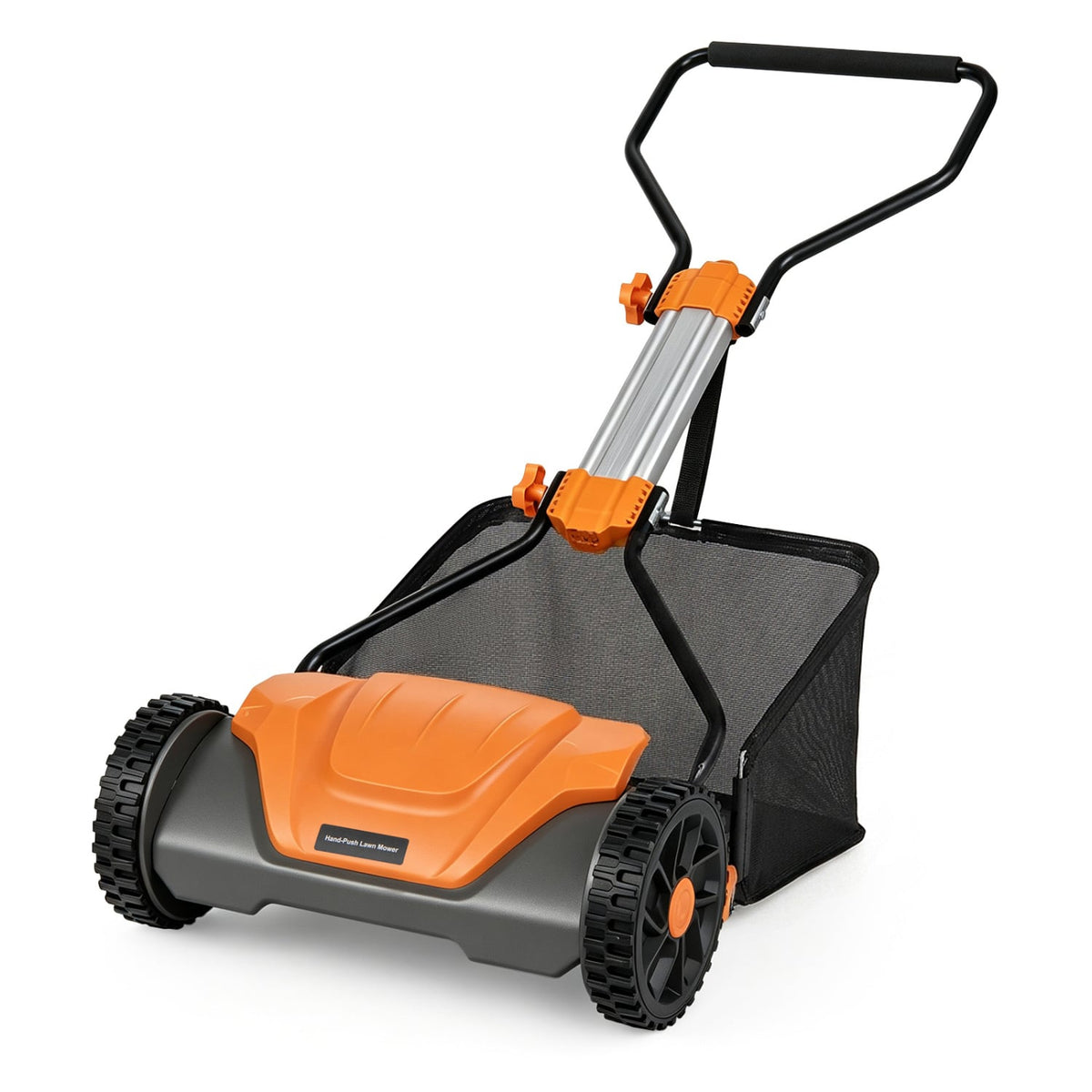 16 Inch Adjustable Cutting Heights 5-Blade Push Reel Lawn Mower with 8 Gal Removable Grass Catcher Bag-Orange-Lawn Care Tools-DECOROLALA