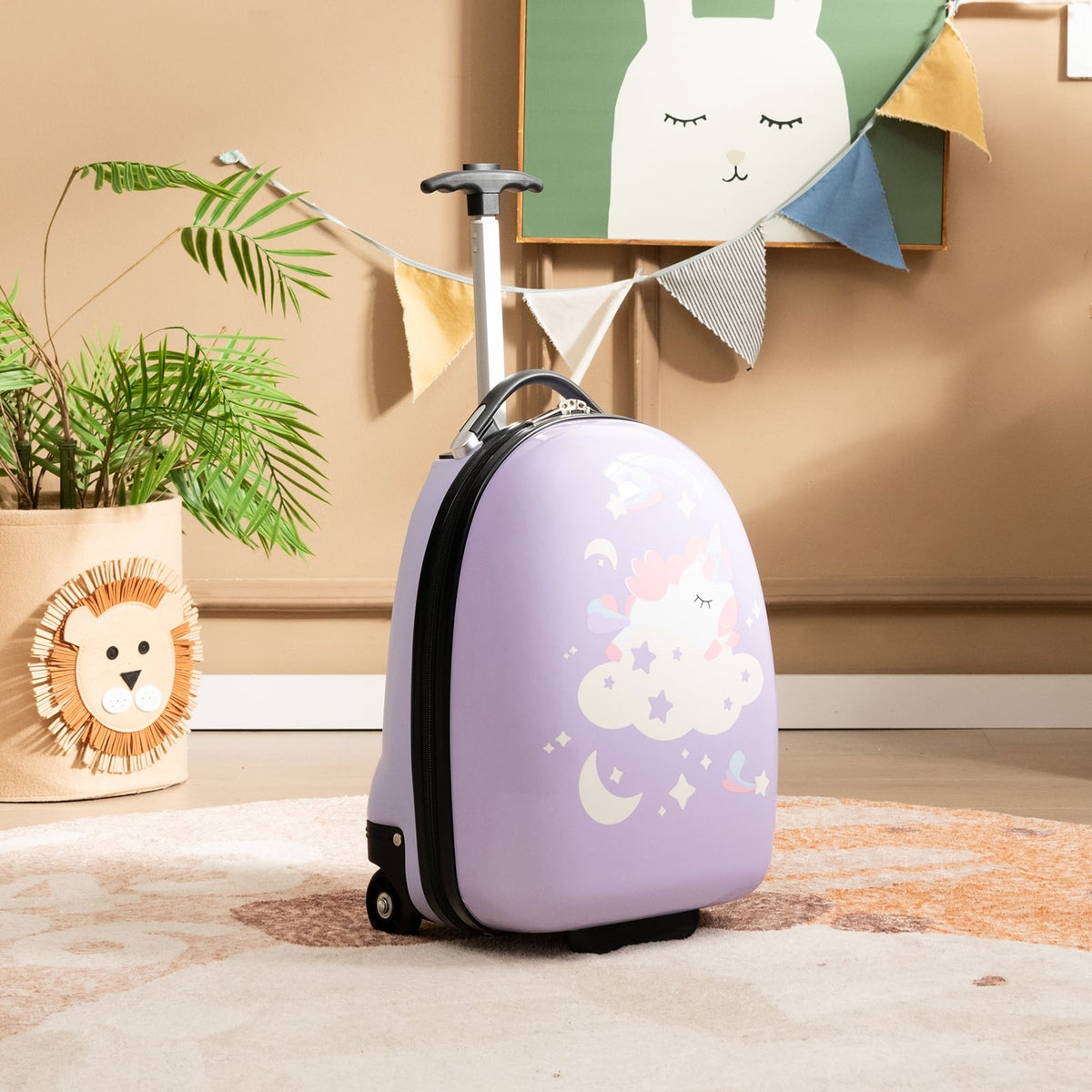 16 Inch Kids Carry-On Luggage Hard Shell Suitcase with Wheels-Pink-Kids Suitcases-DECOROLALA