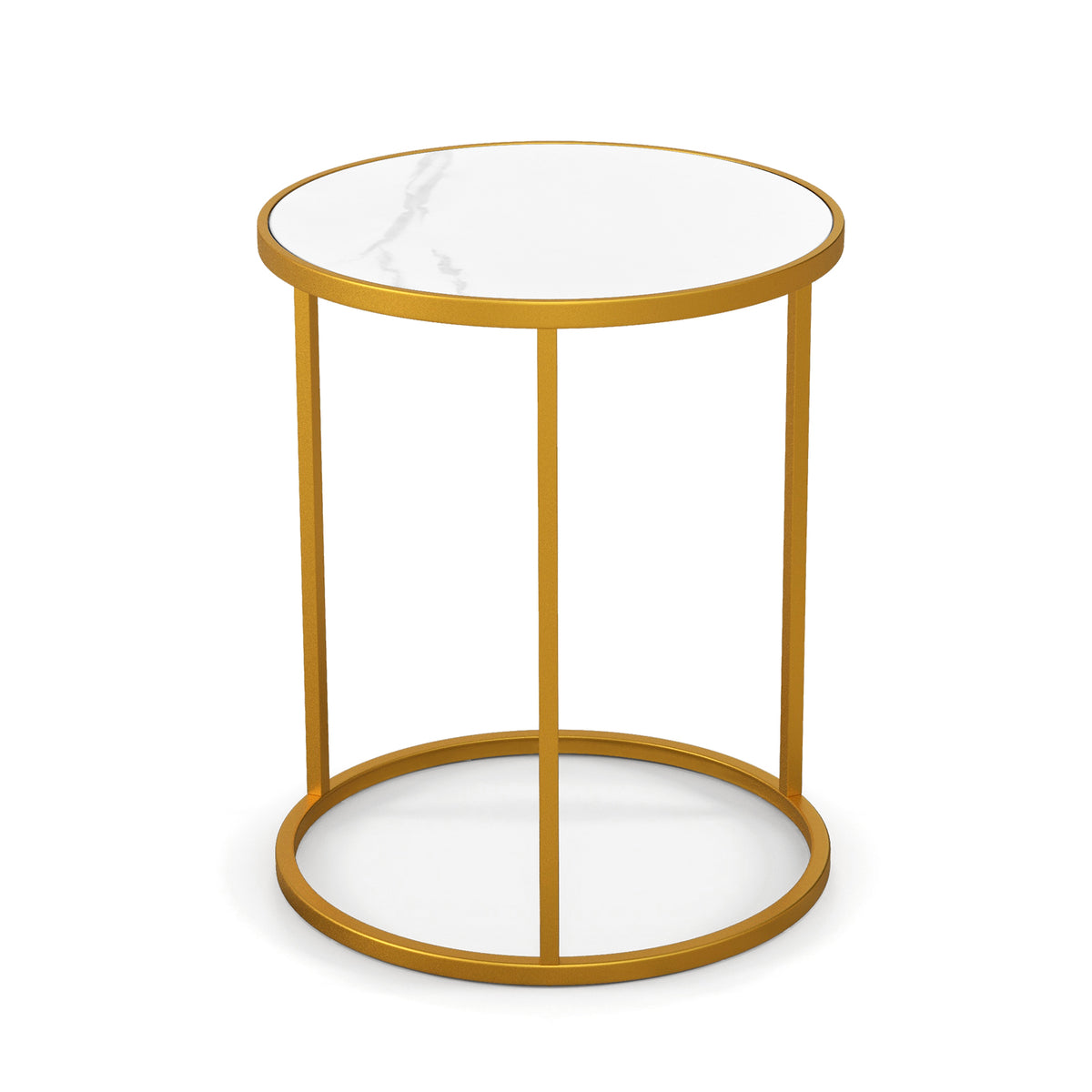16 Inch Marble Top Round Side Table with Golden Metal Frame for Living Room Bedroom-1 Piece-End & Side Tables-DECOROLALA