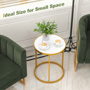 16 Inch Marble Top Round Side Table with Golden Metal Frame for Living Room Bedroom-Set of 2-End & Side Tables-DECOROLALA