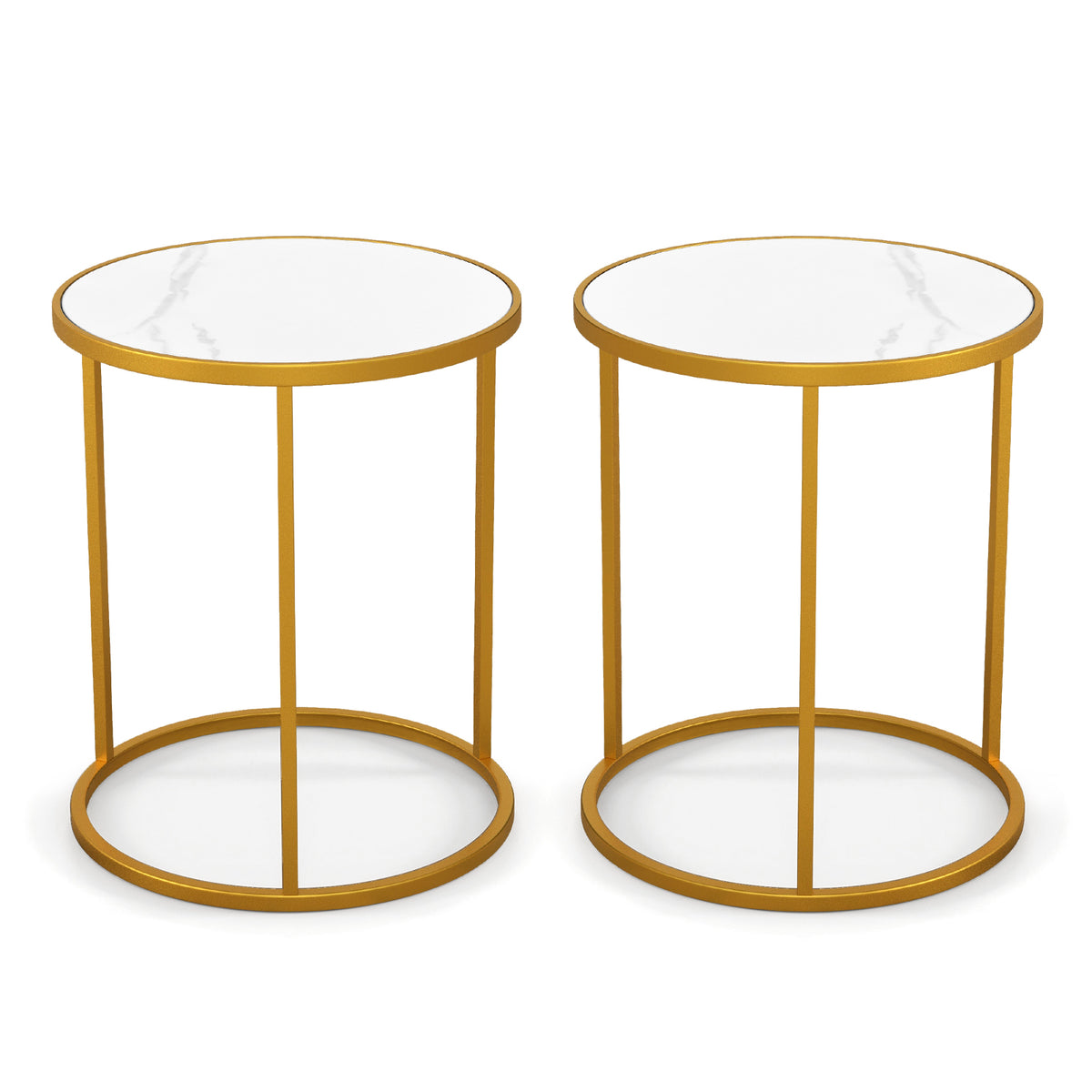 16 Inch Marble Top Round Side Table with Golden Metal Frame for Living Room Bedroom-Set of 2-End & Side Tables-DECOROLALA