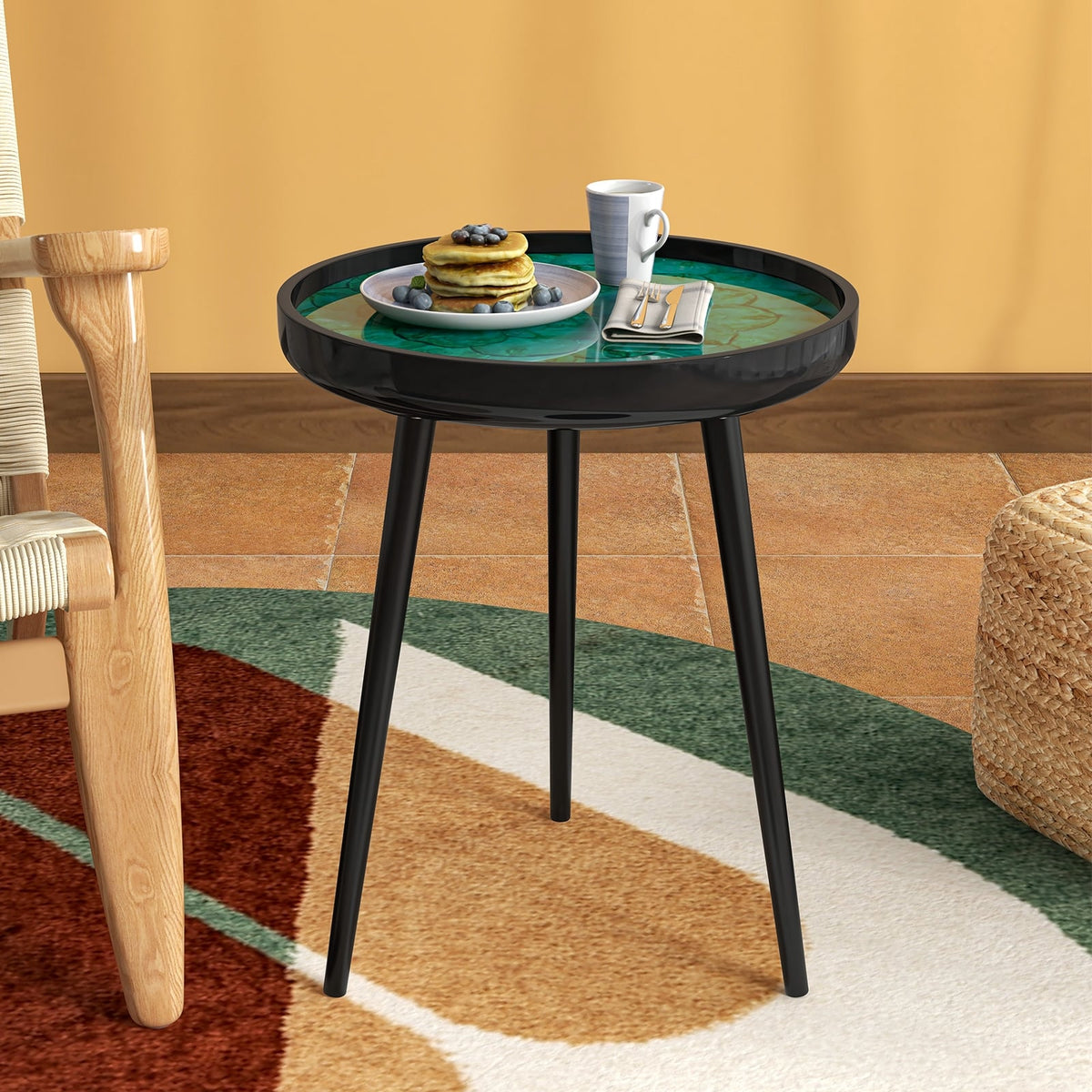 16 Inch Mid-century Modern Coffee End Table with Sea Shell Decoration-Green-End & Side Tables-DECOROLALA