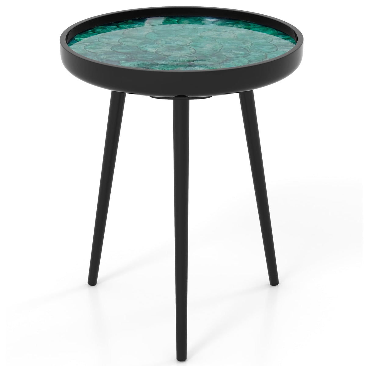 16 Inch Mid-century Modern Coffee End Table with Sea Shell Decoration-Green-End & Side Tables-DECOROLALA