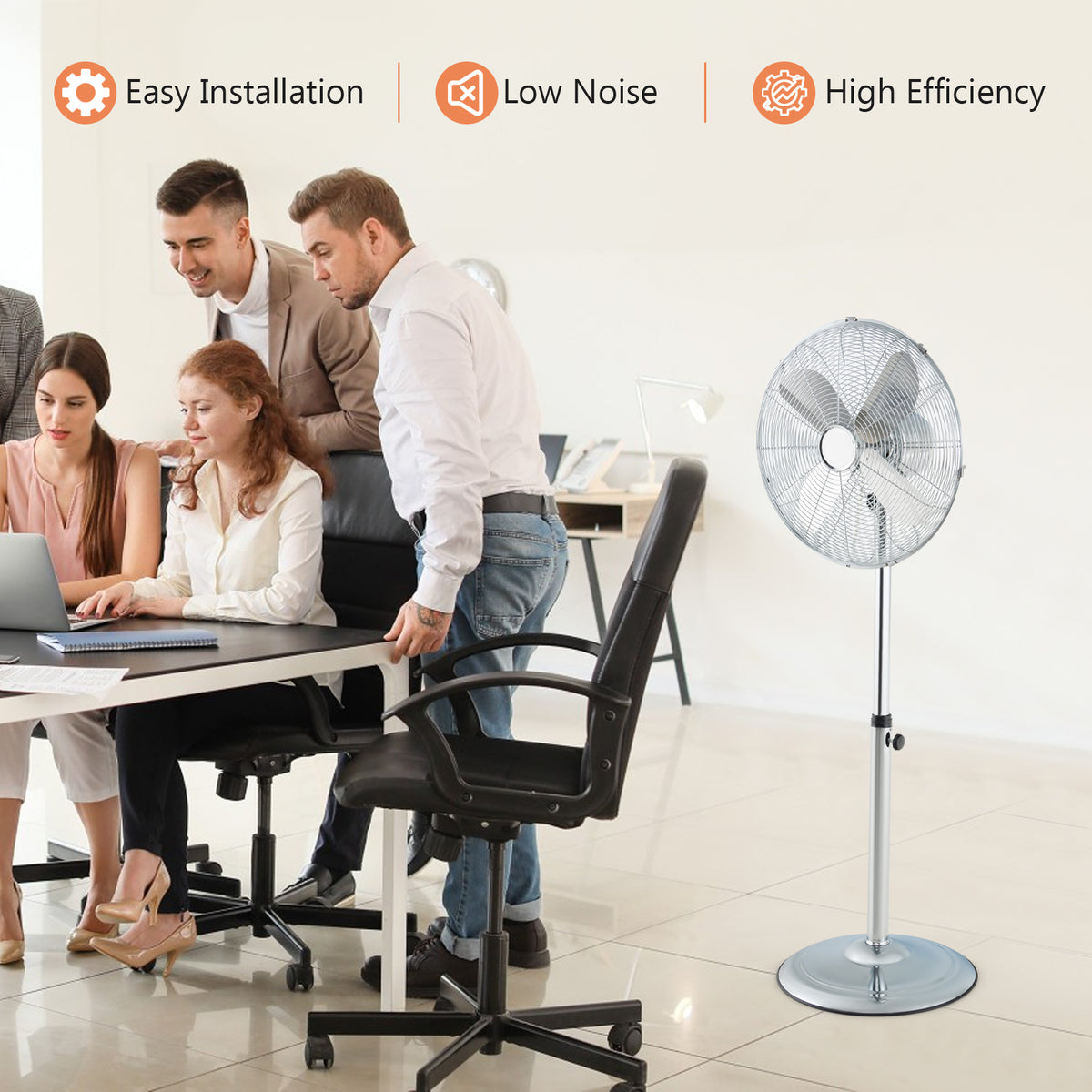 16 Inch Pedestal Standing Fan Oscillating Pedestal Fan with 3 Speeds and Adjustable Height-Silver-Fans-DECOROLALA