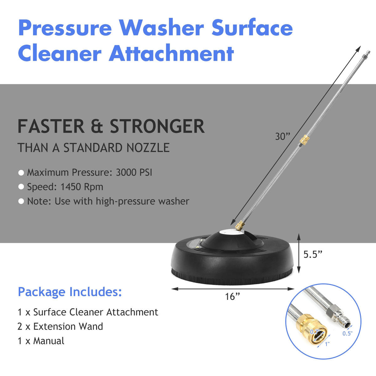 16 Inch Pressure Washer with 2 Spray Nozzles and 1/4-inch Quick-connect Extension Wands-Vacuum Cleaners-DECOROLALA