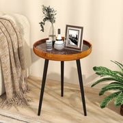 16 Inch Round End Table with Sea Shell Decoration and Epoxy Resin Finish-Brown-End & Side Tables-DECOROLALA