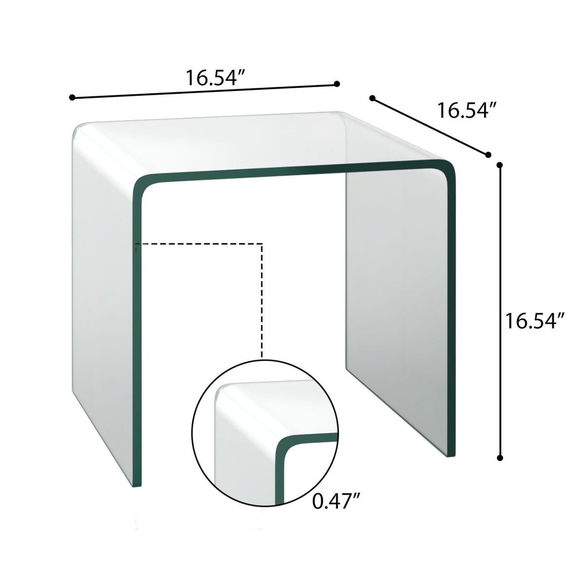 16 Inch Tempered Waterfall End Table with non-Slip Pad-End & Side Tables-DECOROLALA