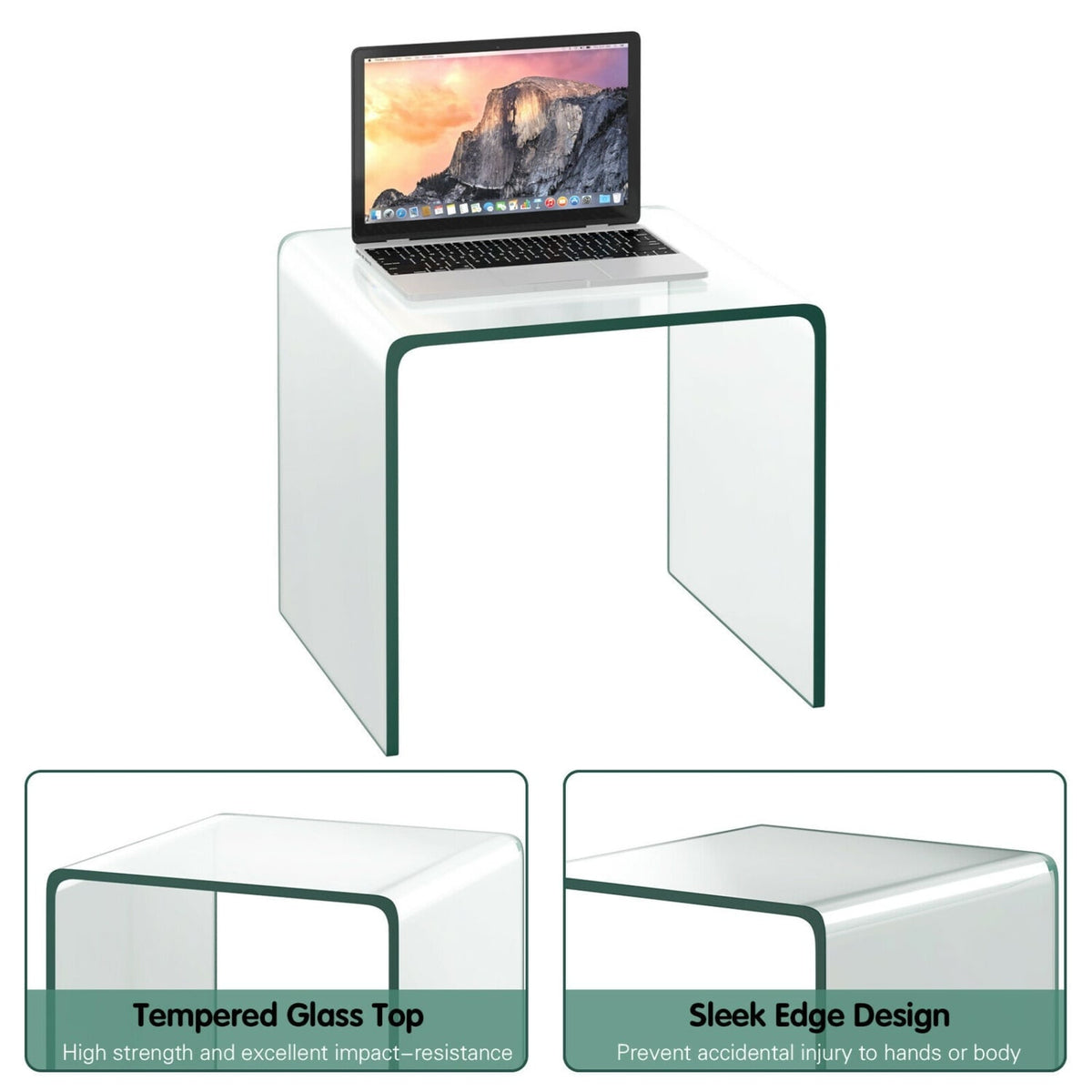 16 Inch Tempered Waterfall End Table with non-Slip Pad-End & Side Tables-DECOROLALA