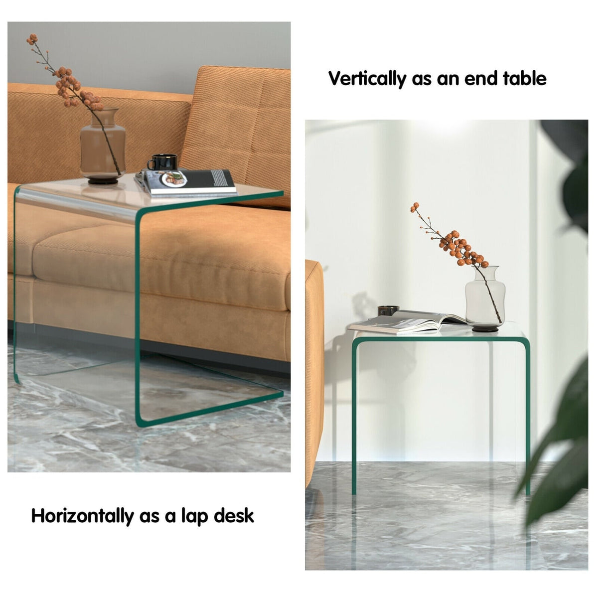16 Inch Tempered Waterfall End Table with non-Slip Pad-End & Side Tables-DECOROLALA