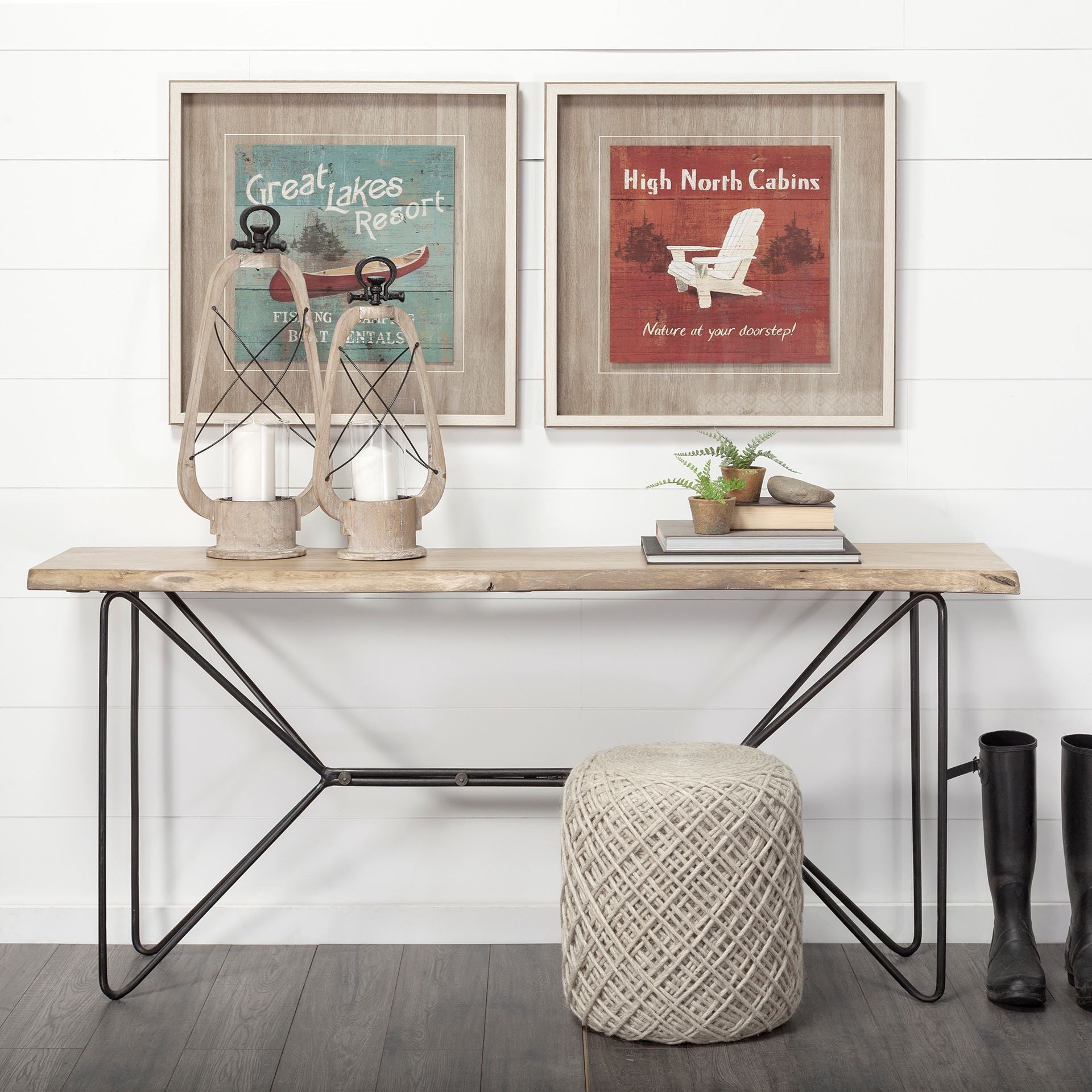 16" Ivory Upholstery Cylinder Abstract Pouf Ottoman-Ottomans-DECOROLALA