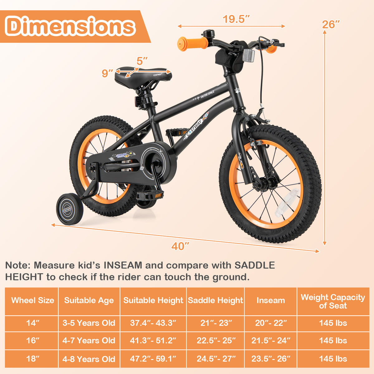 16" Kids Bike with Training Wheels, Adjustable Seat, 4-7 Years Old-Kids Bike-DECOROLALA