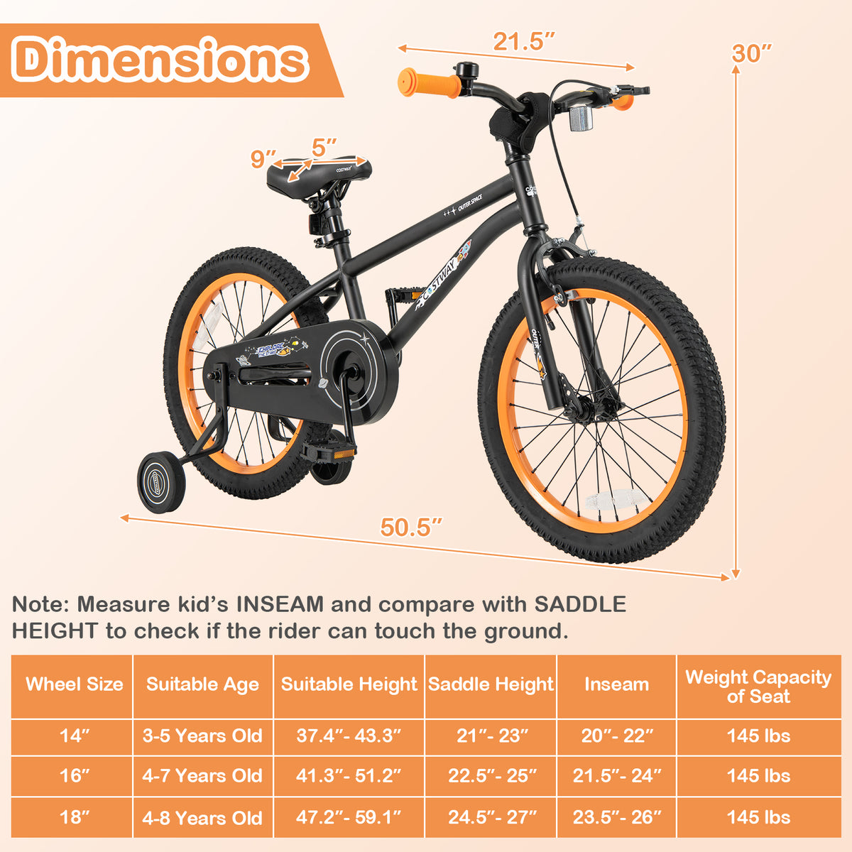 16" Kids Bike with Training Wheels, Adjustable Seat, 4-7 Years Old-Kids Bike-DECOROLALA