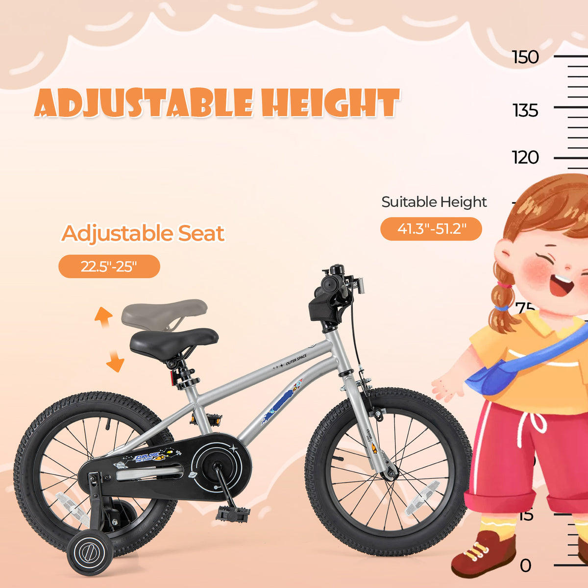 16" Kids Bike with Training Wheels, Adjustable Seat, Steel Frame-Kids Bike-DECOROLALA