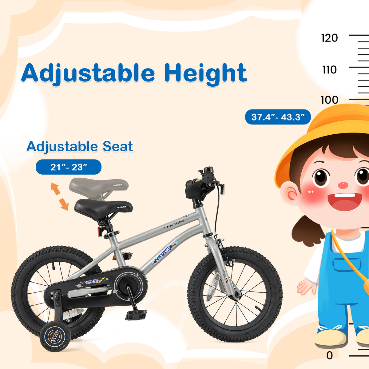 16" Kids Bike with Training Wheels, Adjustable Seat, Steel Frame-Kids Bike-DECOROLALA
