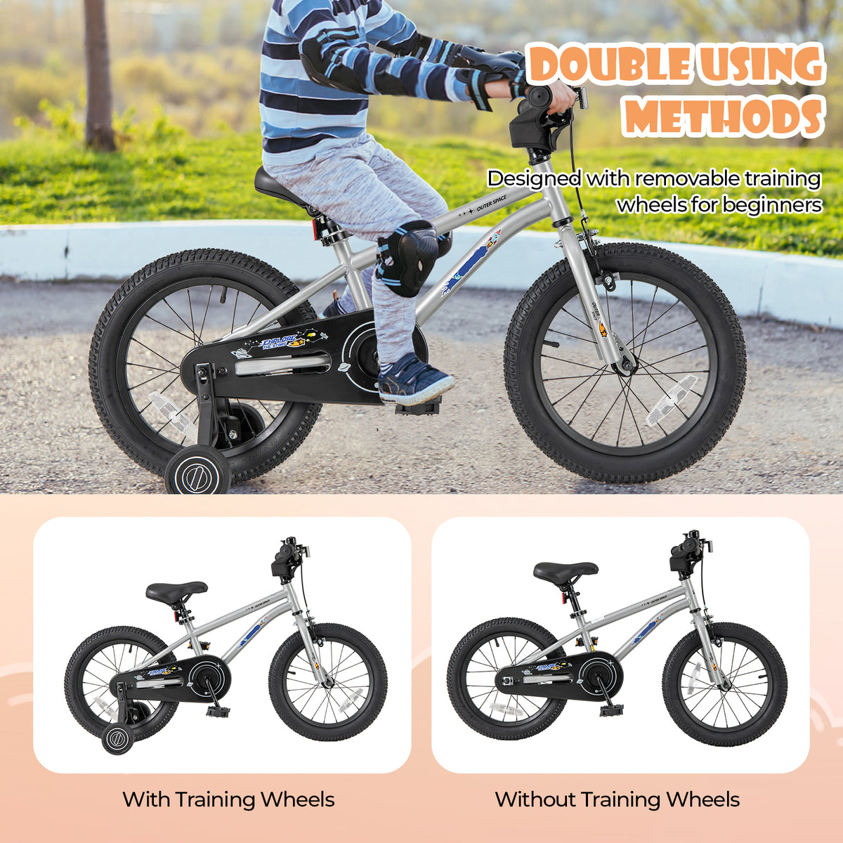 16" Kids Bike with Training Wheels, Adjustable Seat, Steel Frame-Kids Bike-DECOROLALA