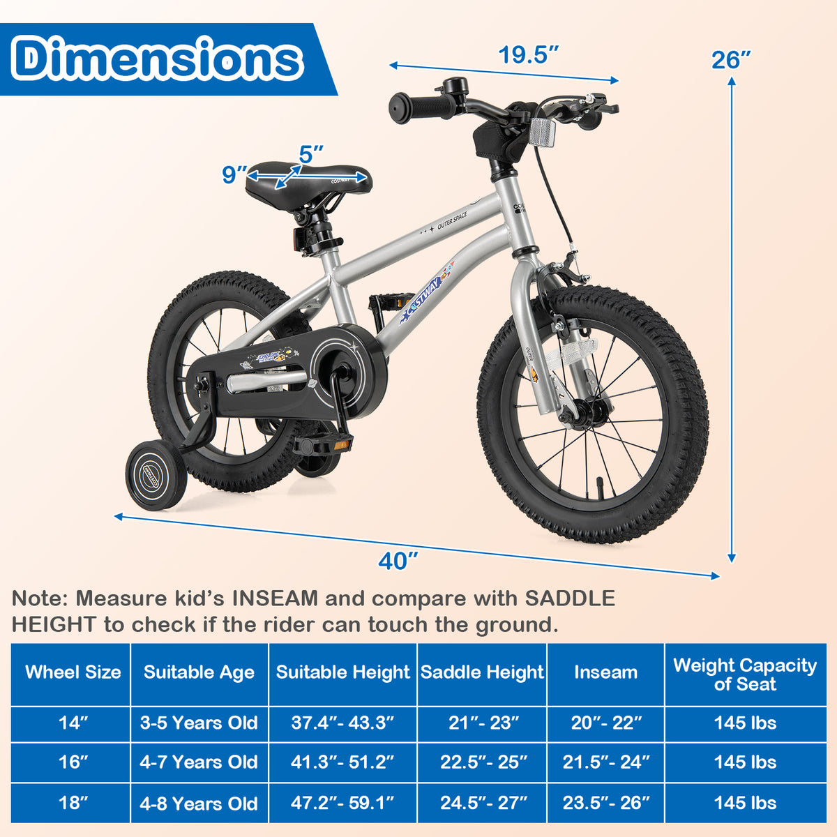 16" Kids Bike with Training Wheels, Adjustable Seat, Steel Frame-Kids Bike-DECOROLALA