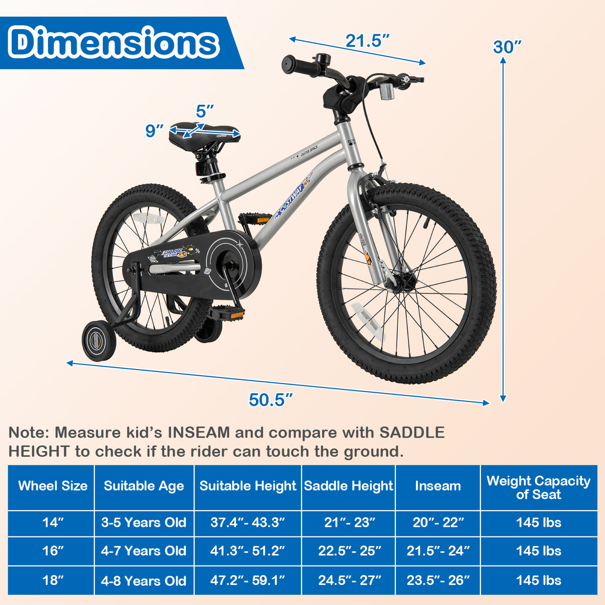 16" Kids Bike with Training Wheels, Adjustable Seat, Steel Frame-Kids Bike-DECOROLALA