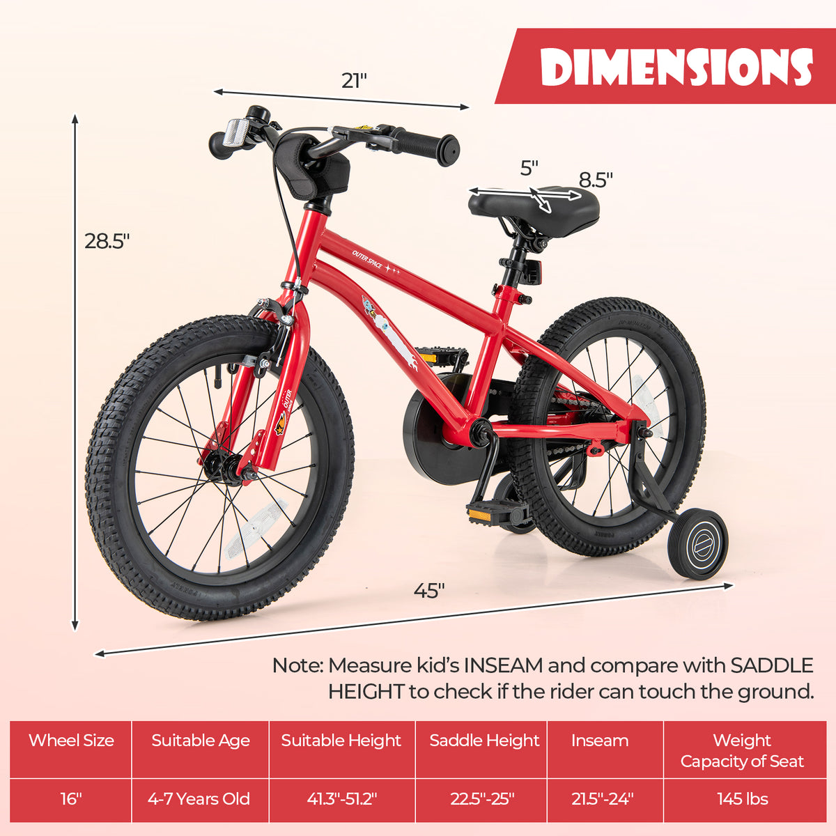 16" Kids Bike with Training Wheels, Handbrake, and Coaster Brake-Kids Bike-DECOROLALA